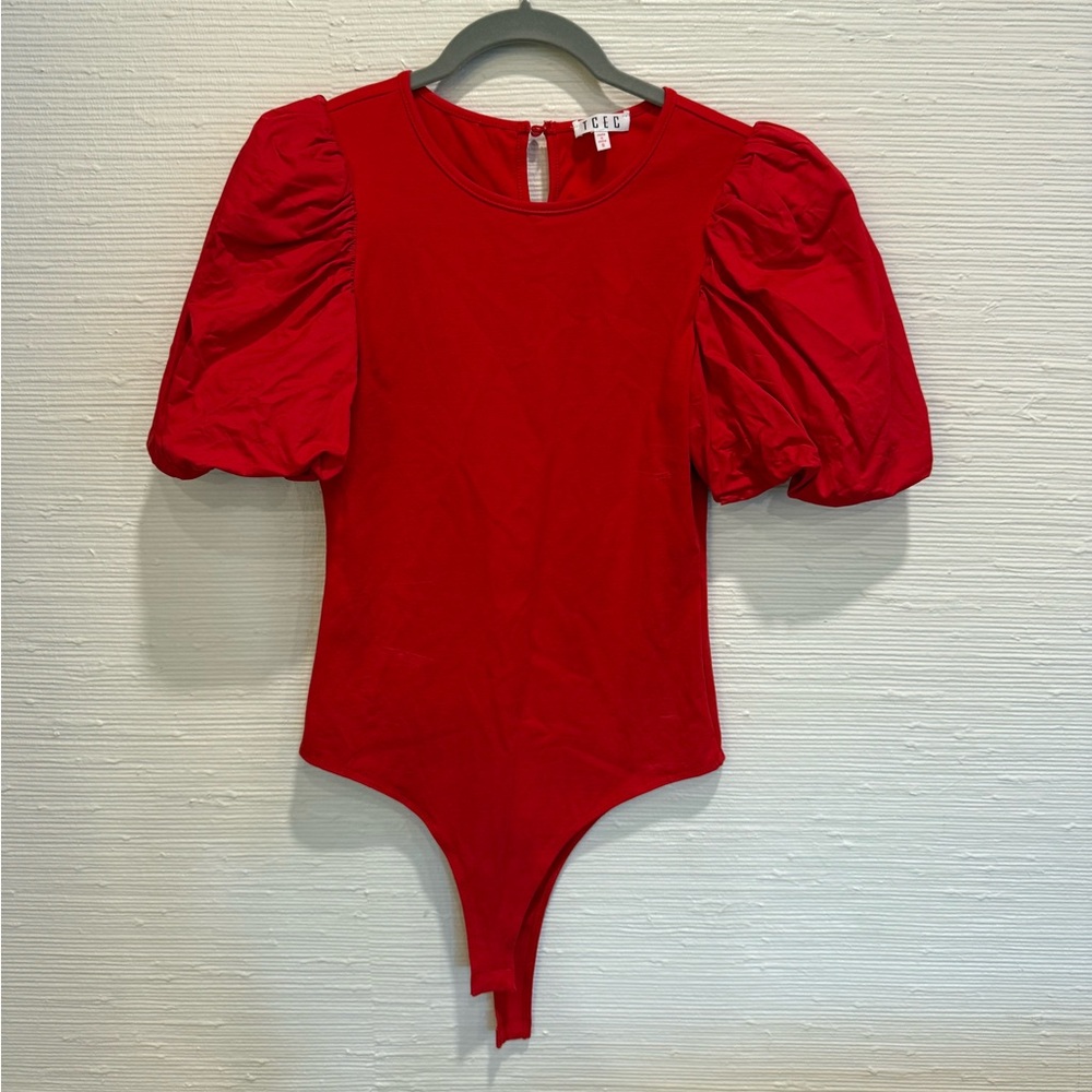 TCEC size small Red Puff Sleeve Bodysuit